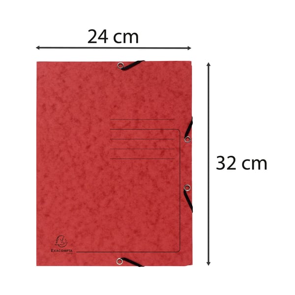 Exacompta 25x Elastisk mappe med 3 flapper 355gsm, A4 - Rød 55405E