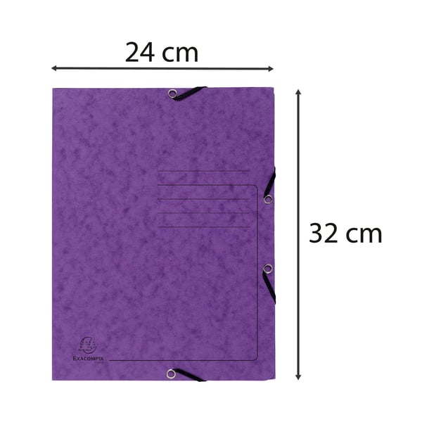 Exacompta 25x Elastisk mappe med 3 flapper 355gsm, A4 - Lilla 55408E