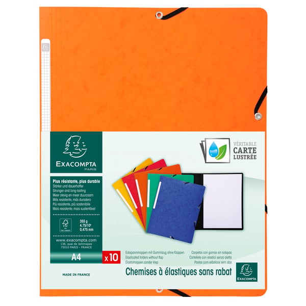 Exacompta 50x Elastikmappe uden klap 355gsm hårdt blankt meleret pressepap - A4-størrelse - orange 55414E