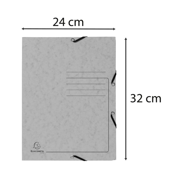 Exacompta 25x Elastisk mappe med 3 flapper 355gsm, A4 - Grå 55423E