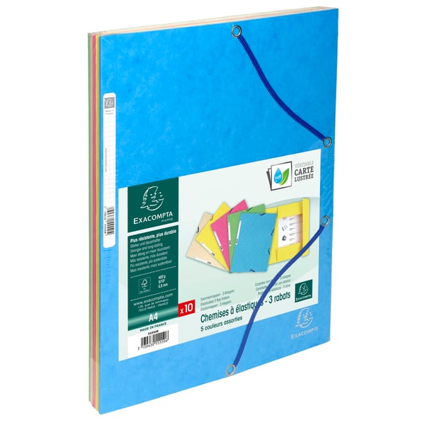 Exacompta 50x Europa Elastikmappe med 3 klapper 400gsm A4 - Assorterede farver pasteller 55550E