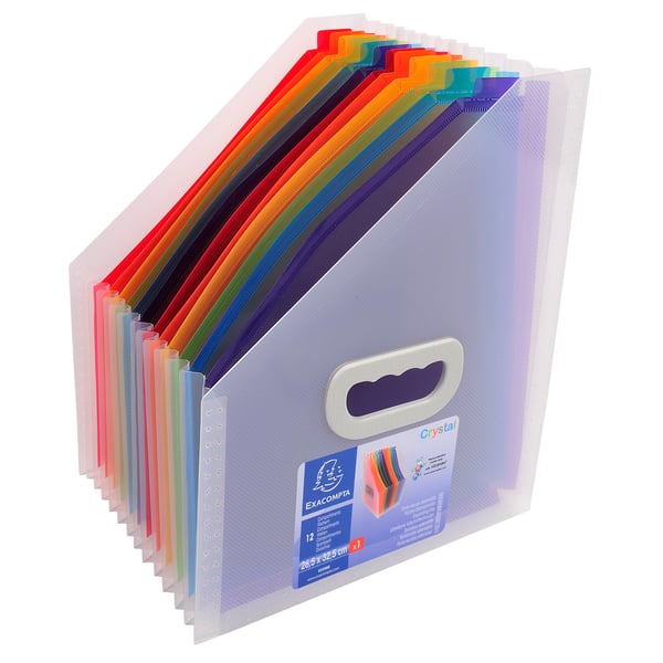 Exacompta 4x Ekspanderende mappe til magasiner, dokumenter, 26.5x32.5cm, 12 sektioner - Krystal 55598E