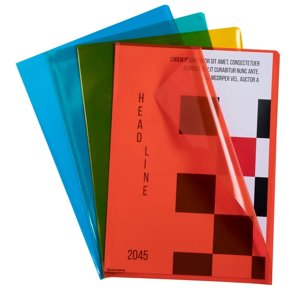 Exacompta 10x Pose med 10 Premium-hjørnelommer i glat polypropylen - A4 - assorterede farver 56101E
