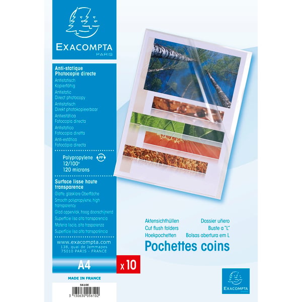 Exacompta 10x PP Cut Flush Folder, A4, pose med 10 stk. - Krystal 5610E