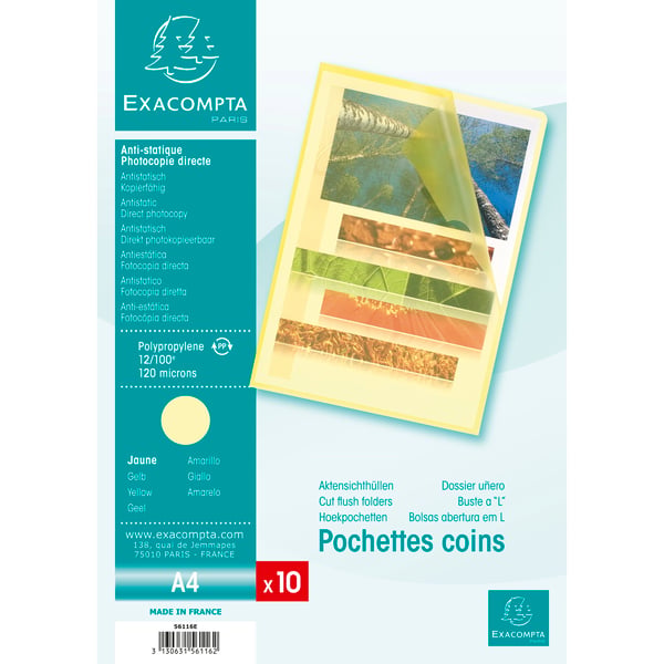 Exacompta 10x PP-folder med kornet papir, A4, pose med 10 stk. - Gul 56116E