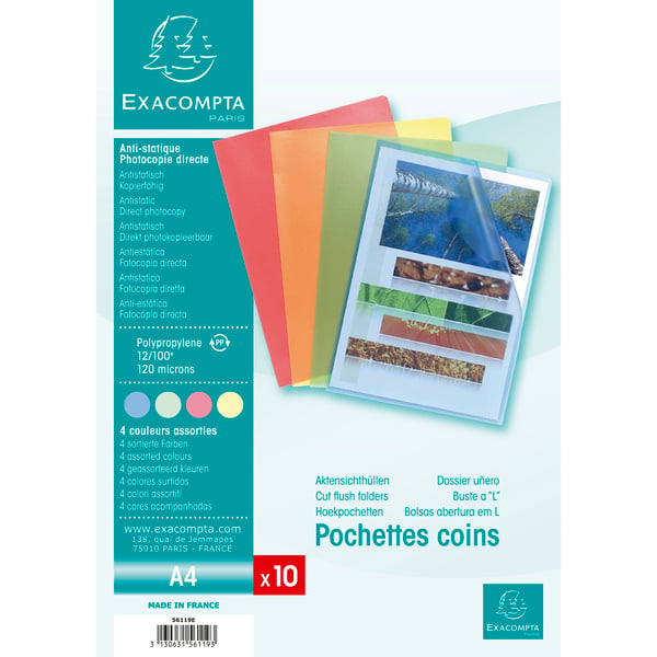 Exacompta 10x PP-folder med kornet papir, A4, pose med 10 stk. - assorterede farver 56119E