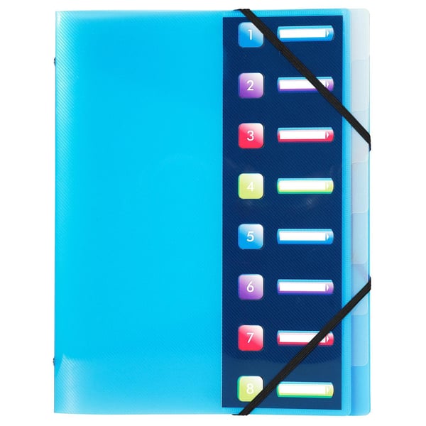 Exacompta 10x Multipart mappe med 3 flapper og elastiske stropper 8 rum Crystal Colours - A4 - assorterede farver 56610E