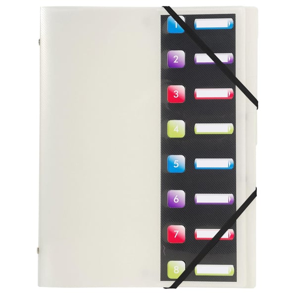 Exacompta 10x Multipart mappe med 3 flapper og elastiske stropper 8 rum Crystal Colours - A4 - assorterede farver 56610E