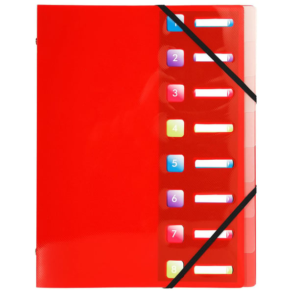 Exacompta 10x Multipart mappe med 3 flapper og elastiske stropper 8 rum Crystal Colours - A4 - assorterede farver 56610E