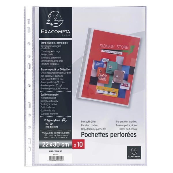 Exacompta 5x PP-perforerede lommer, A4 Maxi - farveløs 56634E