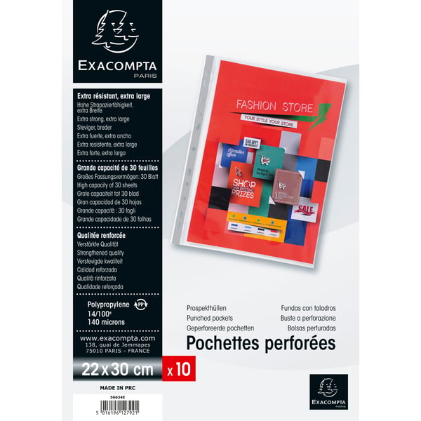 Exacompta 5x PP-perforerede lommer, A4 Maxi - farveløs 56634E