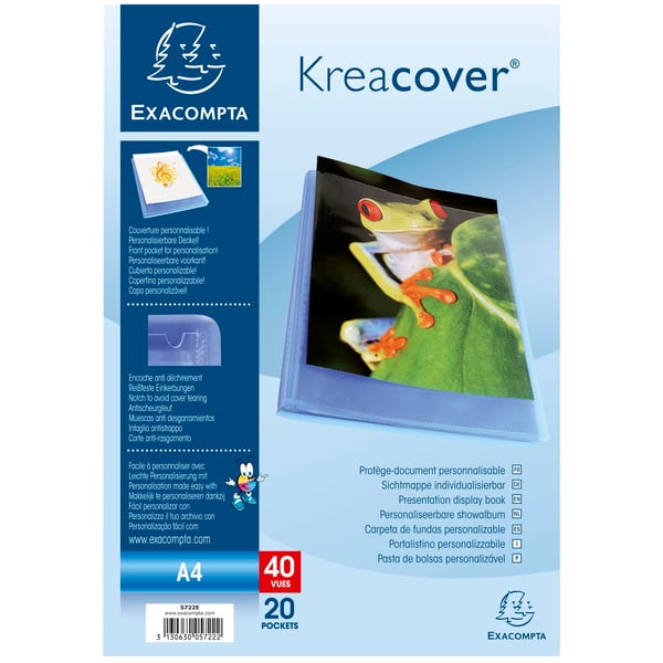 Exacompta 20x Kreacover Semi Rigid PP Display Book, A4, 20 lommer - Blå 5722E