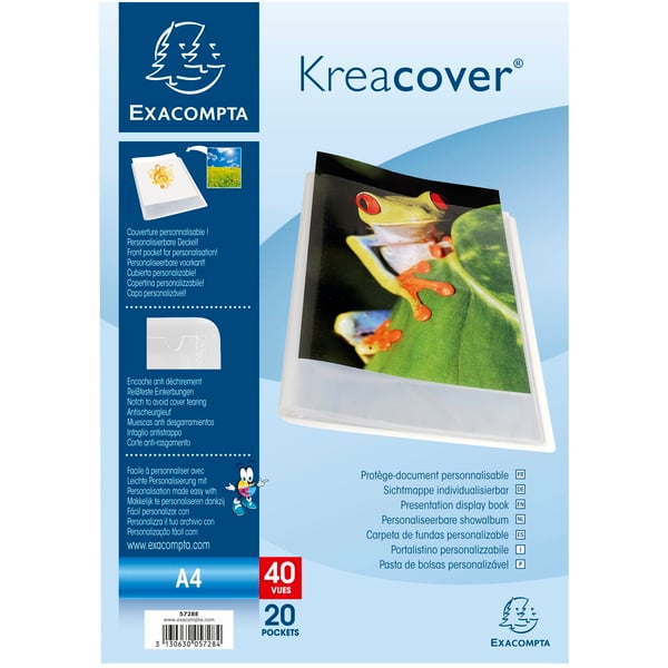 Exacompta 20x Kreacover Semi Rigid PP Display Book, A4, 20 lommer - farveløs 5728E