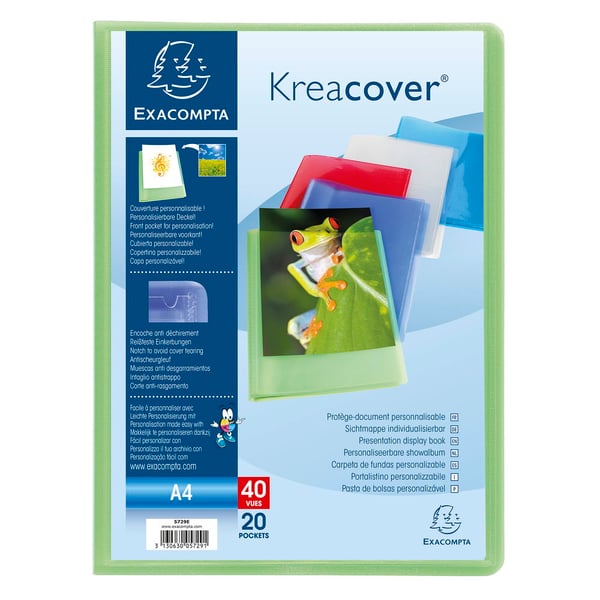 Exacompta 20x Kreacover Semi Rigid PP Display Book, A4, 20 lommer - assorterede farver 5729E