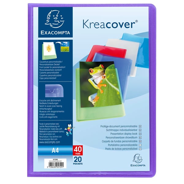 Exacompta 20x Kreacover Semi Rigid PP Display Book, A4, 20 lommer - assorterede farver 5729E