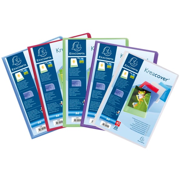 Exacompta 20x Kreacover Semi Rigid PP Display Book, A4, 20 lommer - assorterede farver 5729E