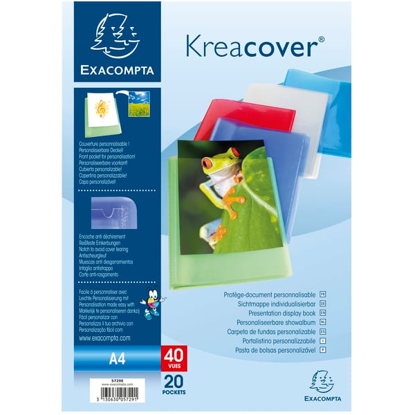 Exacompta 20x Kreacover Semi Rigid PP Display Book, A4, 20 lommer - assorterede farver 5729E