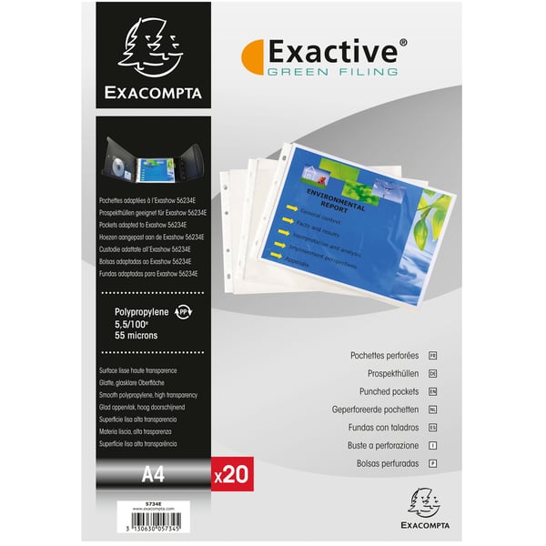 Exacompta 5x Exactive Premium-perforerede lommer - Krystal 5734E