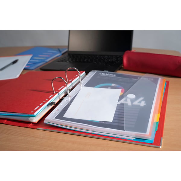 Exacompta 10x PP kuvertlomme med perforering, A4, Hook & Loop, pose med 5 - farveløs 57381E