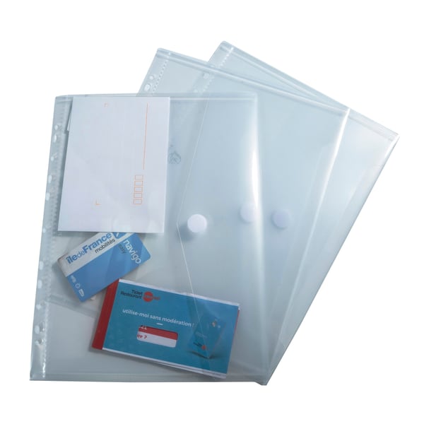Exacompta 10x PP kuvertlomme med perforering, A4, Hook & Loop, pose med 5 - farveløs 57381E