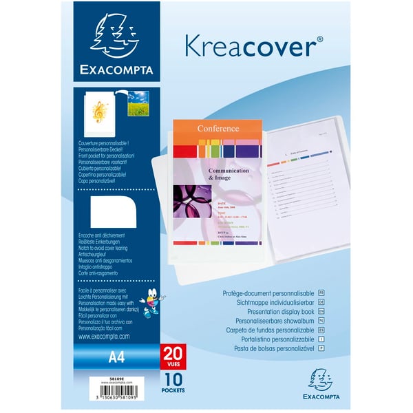 Exacompta 20x Kreacover Opaque Opaque Rigid PP Display Book, A4, 10 lommer - hvid 58109E