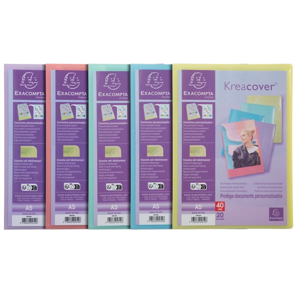 Exacompta 10x Kreacover Display Book A5, 20 lommer, Pastel Assorted - assorterede farver 5810E