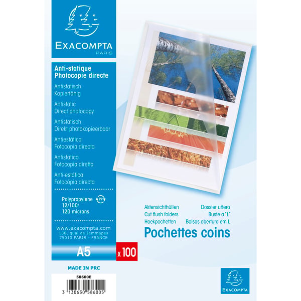 Exacompta 10x Sachet 100 poser af polypropylen nubret - A5 - Krystal 58600E