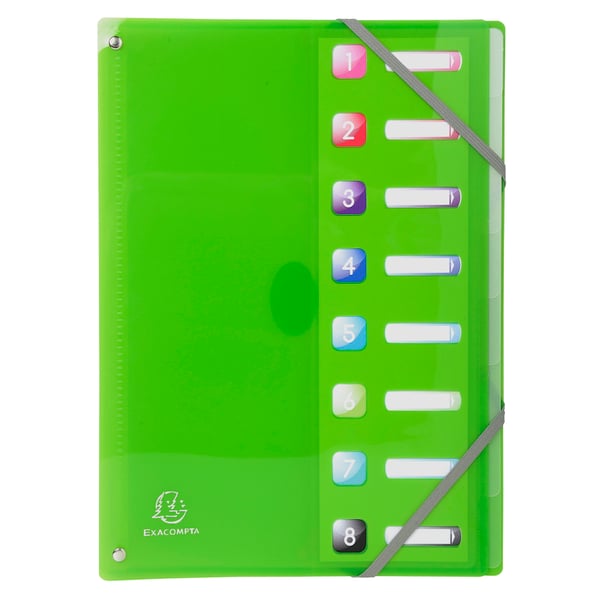 Exacompta 8x Ekspanderende multipartmappe 8 sektioner Iderama PP - A4 - assorterede farver 58680E