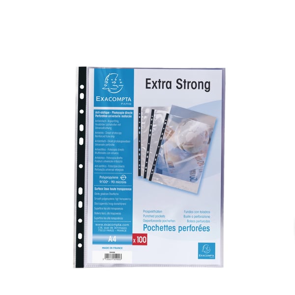 Exacompta 10x PP Punched Pockets, A4, aeske med 100 stk. - Krystal 5900E