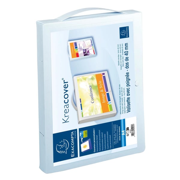 Exacompta 10x Kreacover arkivmappe med håndtag PP A4 40mm rygrad - hvid 5925E