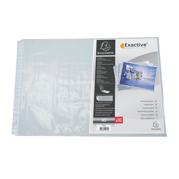 Exacompta 5x Exactive PP perforerede lommer, A3, landskab - pose med 10 stk. - Krystal 5934E