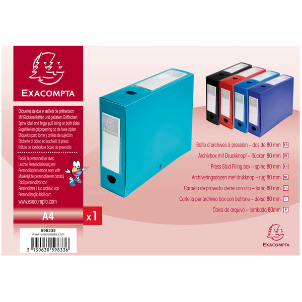 Exacompta 10x Arkivboks med trykknaplukning 80 mm ryg PP uigennemsigtig A4 - Grøn 59833E