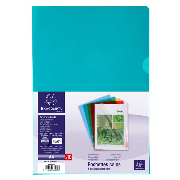 Exacompta 10x Skaeremapper, PVC A4 (pakke med 10 stk.) - assorterede farver 660500E