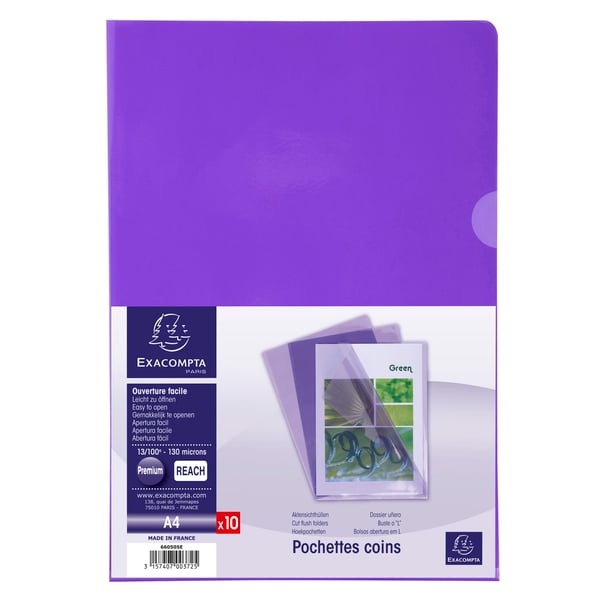 Exacompta 10x Skaeremapper, PVC A4 (pakke med 10 stk.) - Lilla 660505E