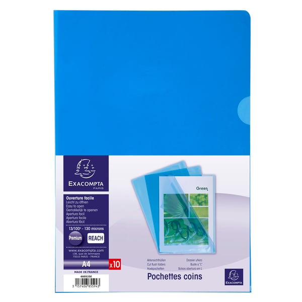 Exacompta 10x Skaeremapper, PVC A4 (pakke med 10 stk.) - Blå 660525E