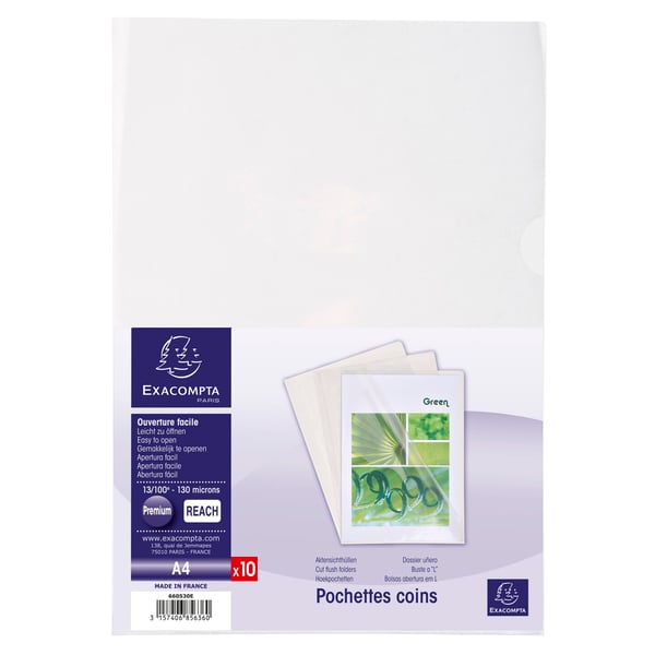 Exacompta 10x Skaeremapper, PVC A4 (pakke med 10 stk.) - Krystal 660530E
