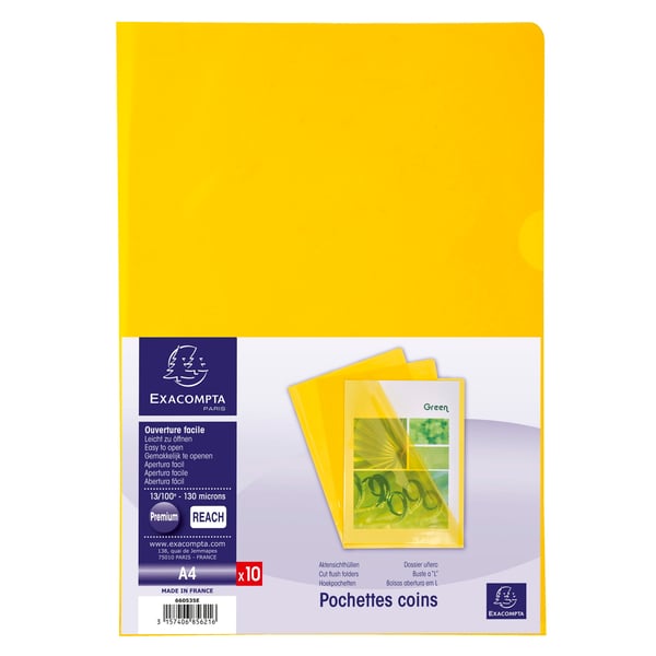 Exacompta 10x Skaeremapper, PVC A4 (pakke med 10 stk.) - Gul 660535E