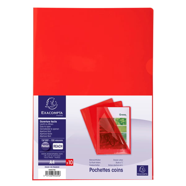 Exacompta 10x Skaeremapper, PVC A4 (pakke med 10 stk.) - Rød 660575E