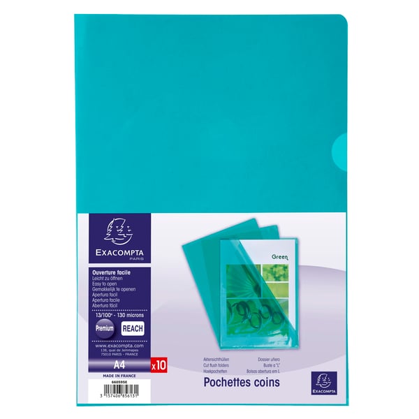 Exacompta 10x Skaeremapper, PVC A4 (pakke med 10 stk.) - Grøn 660595E