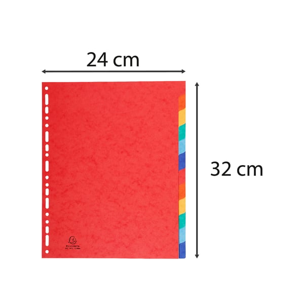 Exacompta 5x Dividers Premium Pressboard, 320x240mm, 225gsm, 12 dele - assorterede farver 7034E