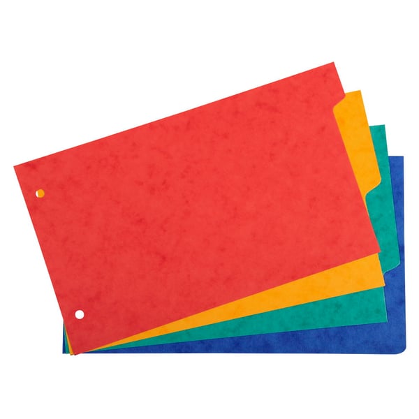 Exacompta 10x Dividers til pladskort genbrugskarton 225gsm 4 faner - 125x200mm - assorterede farver 704E