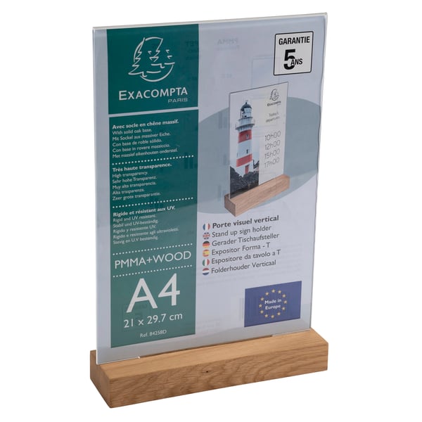 Exacompta 10x Stand-up skilteholder med traefod (A4 portraet) - Krystal 84258D
