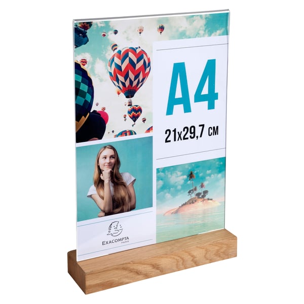 Exacompta 10x Stand-up skilteholder med traefod (A4 portraet) - Krystal 84258D