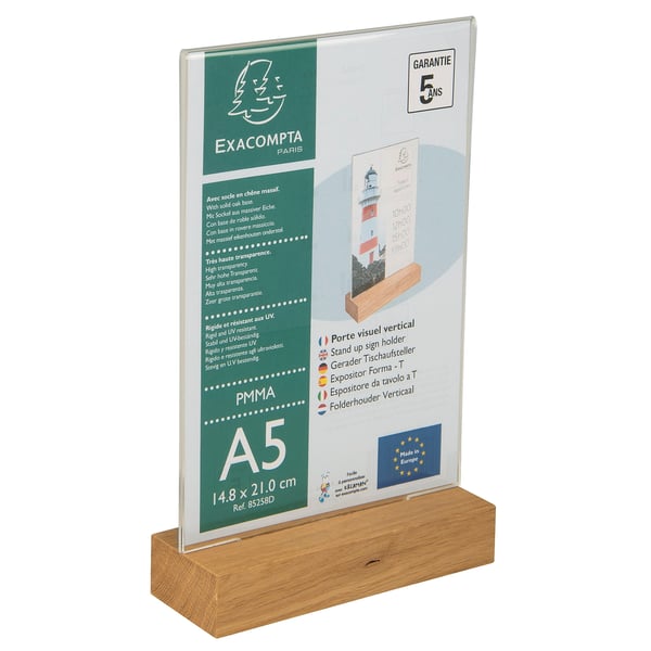 Exacompta 10x Stand up skilteholder med traefod A5 portraet Kontor klar - Krystal 85258D