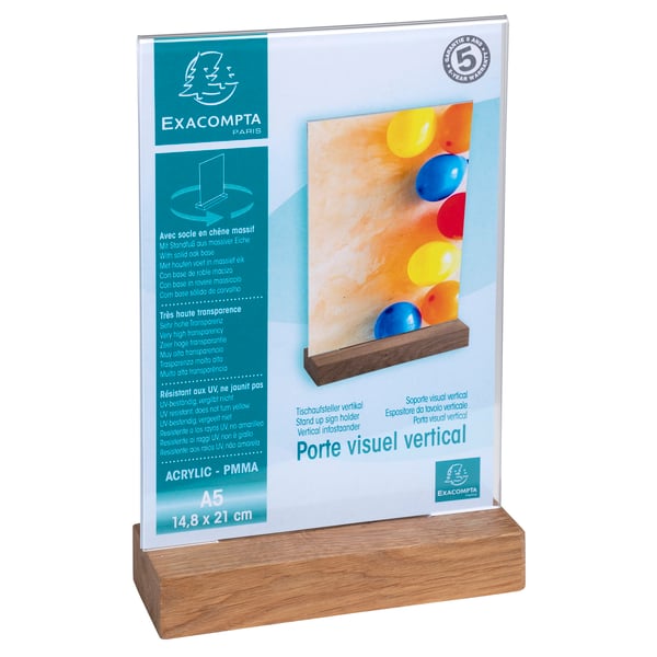 Exacompta 10x Stand up skilteholder med traefod A5 portraet Kontor klar - Krystal 85258D