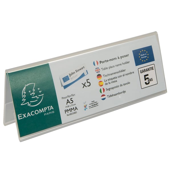 Exacompta 10x Bordplade/navneholdere (A5 laengde) Pakke med 5 stk. - Krystal 85358D
