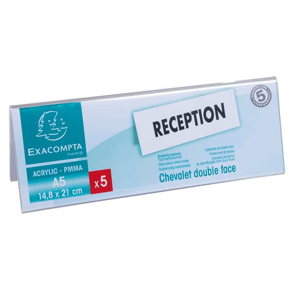 Exacompta 10x Bordplade/navneholdere (A5 laengde) Pakke med 5 stk. - Krystal 85358D