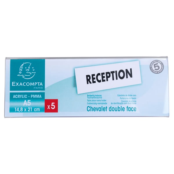 Exacompta 10x Bordplade/navneholdere (A5 laengde) Pakke med 5 stk. - Krystal 85358D