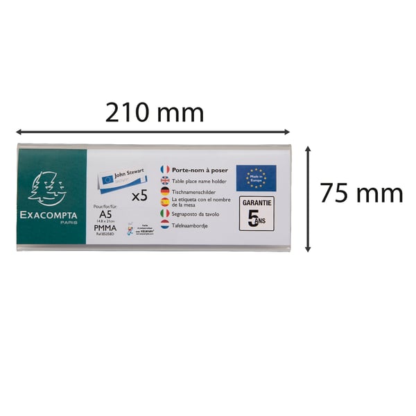 Exacompta 10x Bordplade/navneholdere (A5 laengde) Pakke med 5 stk. - Krystal 85358D
