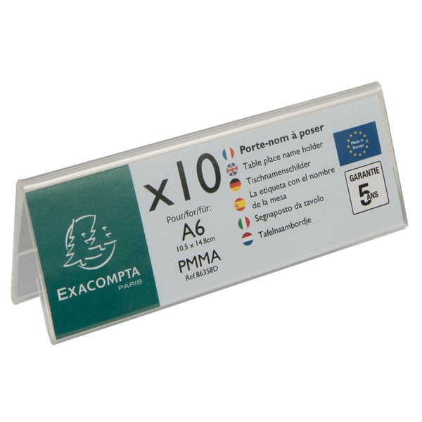 Exacompta 10x bordplade/navneholdere (A6 laengde) Pakke med 10 stk. - Krystal 86358D